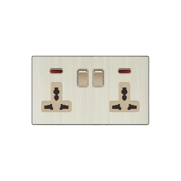 DOUBLE MF SOCKET WITH SWITCH-GOLDEN ALUMINUM