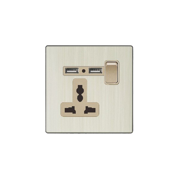 SINGLE MF SOCKET WITH 2 USB-GOLDEN ALUMINUM