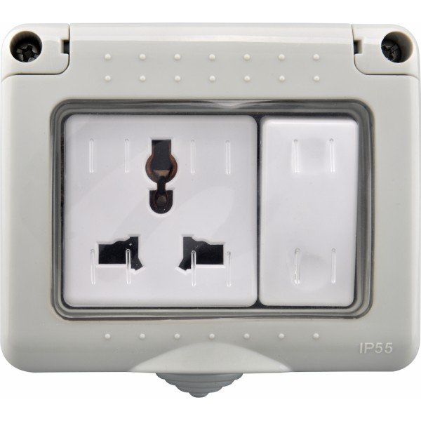 1 GANG SWITCH WITH UNIVERSAL SOCKET WEATHERPROOF IP55