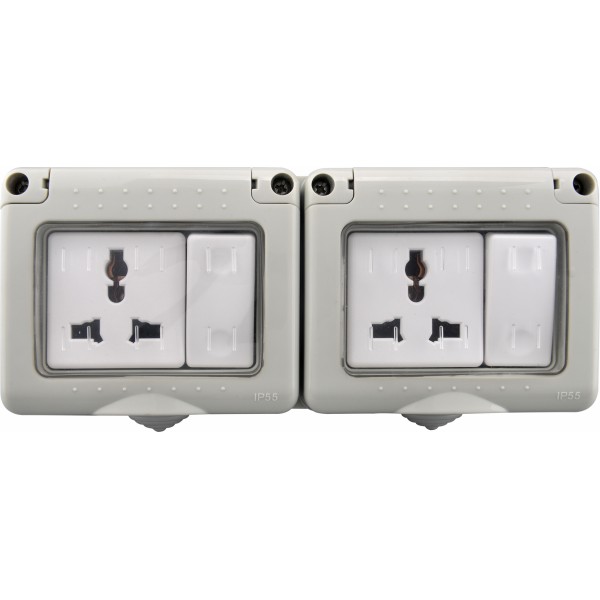 MODI DOUBLE UNIVERSAL SOCKET WITH SWITCH WEATHERPROOF IP55