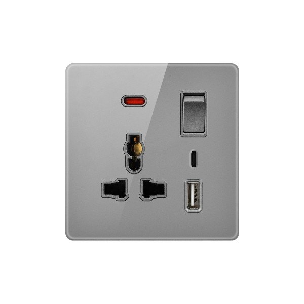 MULTI-FUNCTION SOCKET + USB & TYPE C WITH SWITCH/NEON-GLASS GRAY