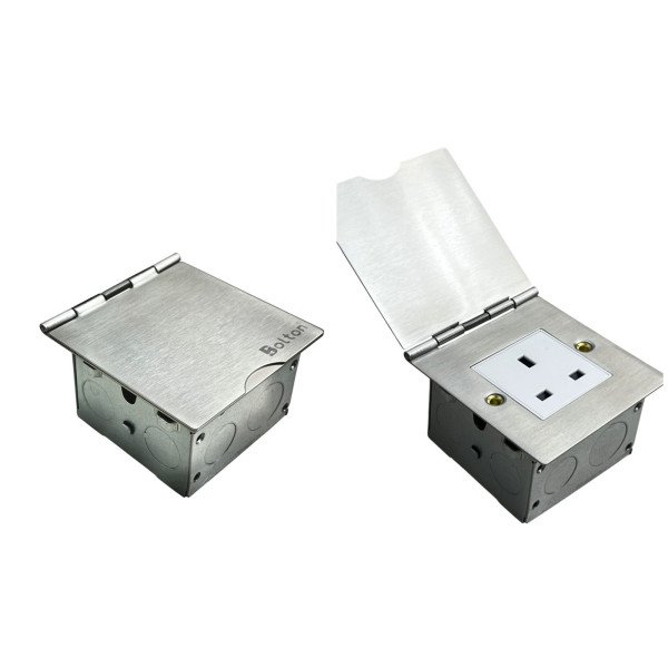 13A SINGLE FLOOR SOCKET BOX - BRUSHED SILVER
