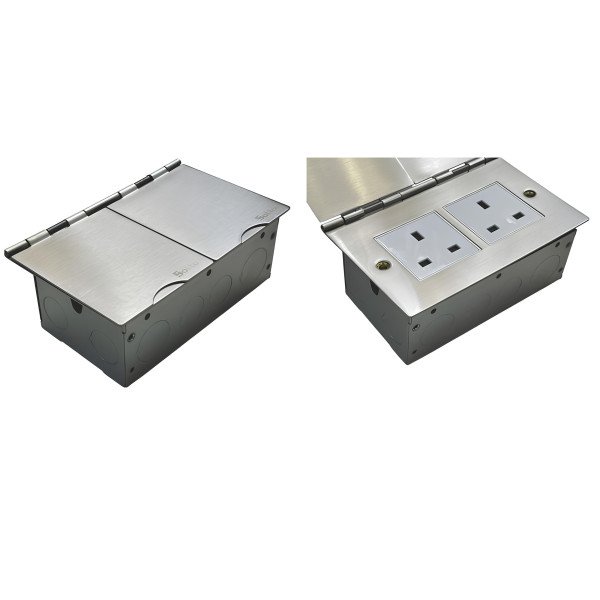13A DOUBLE FLOOR SOCKET BOX - BRUSHED SILVER