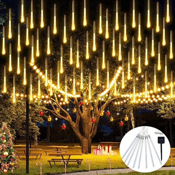 SOLAR METEOR SHOWER RAIN LIGHTS, 45CM 8TUBES 288LEDs WARM WHITE