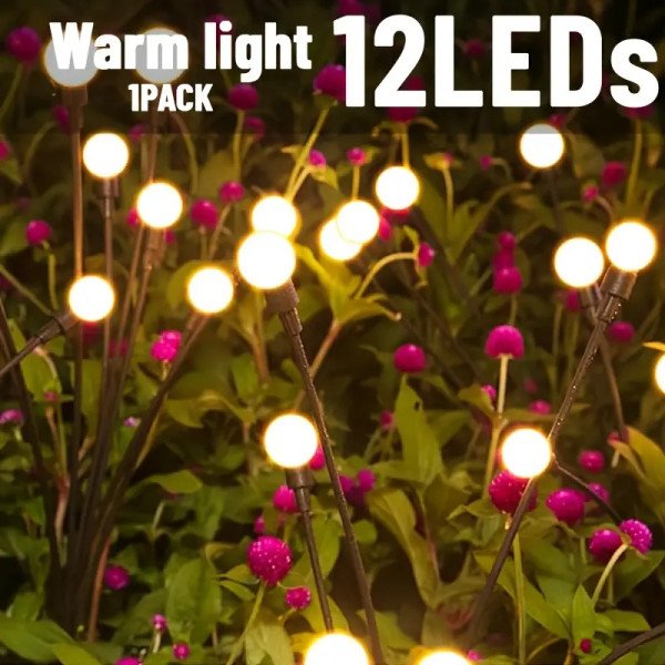 12LED SOLAR FIREFLY LIGHTS, OUTDOOR DECORATIVE LIGHTS WARM WHITE