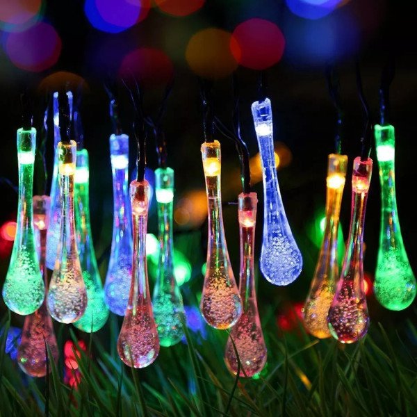 SOLAR POWERED WATER DROP LIGHTS WITH 8 MODES 10M 100LED
