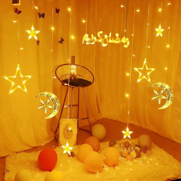 MOON STAR RAMADAN DECORATION LIGHTS WITH 8 MODES WARM WHITE