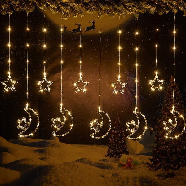 WINDOW CURTAIN FAIRY STAR MOON LIGHTS FOR RAMADAN DECORATIONS