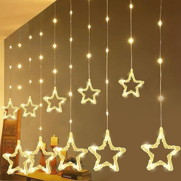STAR LED CURTAIN LIGHTS WITH 8 FLASHING MODES 3M-WARM WHITE