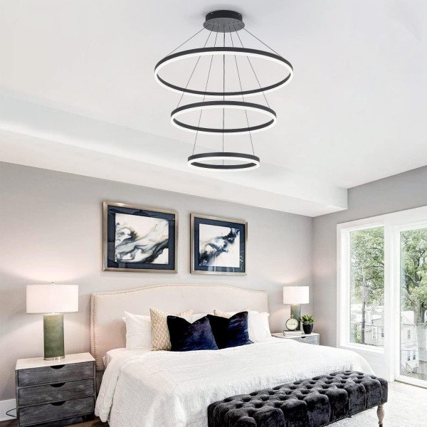 CIRC-TRIO TRIPLE RING LED CHANDELIER-140W-BK BODY-3COLOR