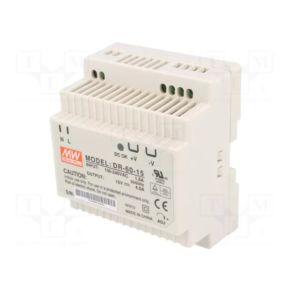MEAN WELL DR-60-15 AC TO DC DIN-RAIL POWER SUPPLY 15V 4Amp 60W