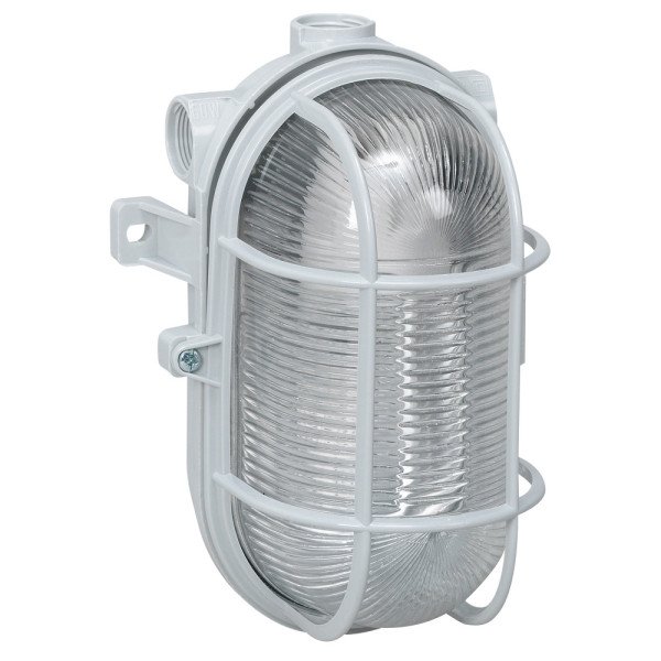 Bulkhead Light-IP44-Oval 60W-E27-Plastic Grid Screw Fixing-Grey