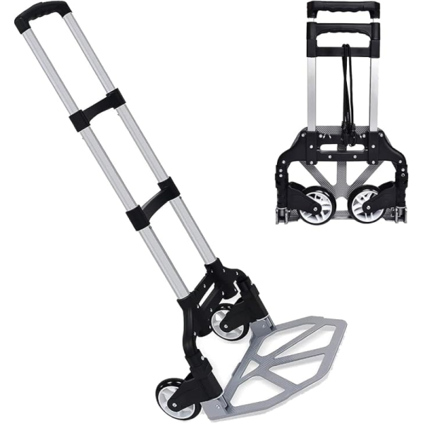 100KG Aluminum Hand Trolley with Rubber Wheels and Telescoping Handle