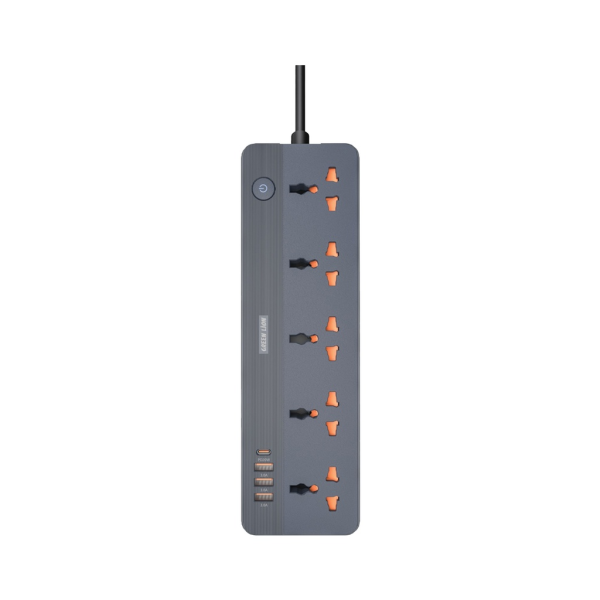 GREEN LION 5 WAY UNIVERSAL EXTENSION SOCKET WITH 3USB+1USB-C 2M BLACK
