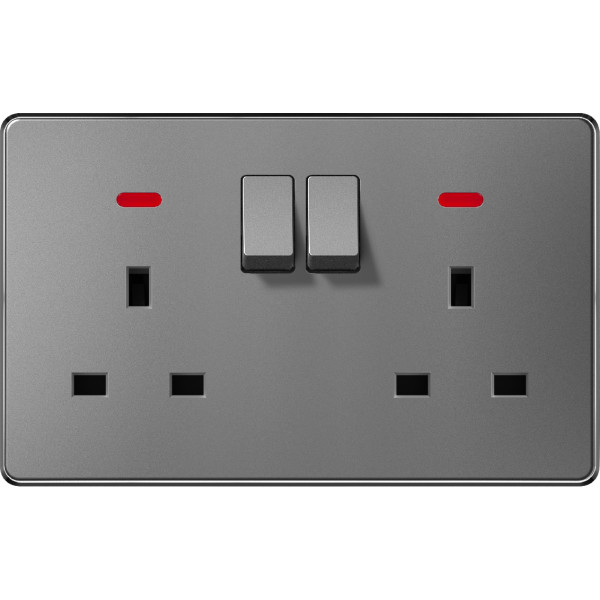 V-Max SWITCHED DOUBLE 13A SOCKET WITH NEON - GRAY