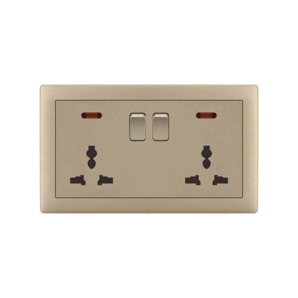 DOUBLE MF SOCKET WITH SWITCH-MATTE GOLDEN SERIES