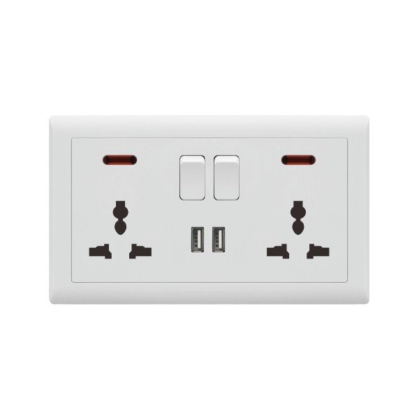 DOUBLE MF SWITCHED SOCKET WITH 2 USB-IVORY SERIES