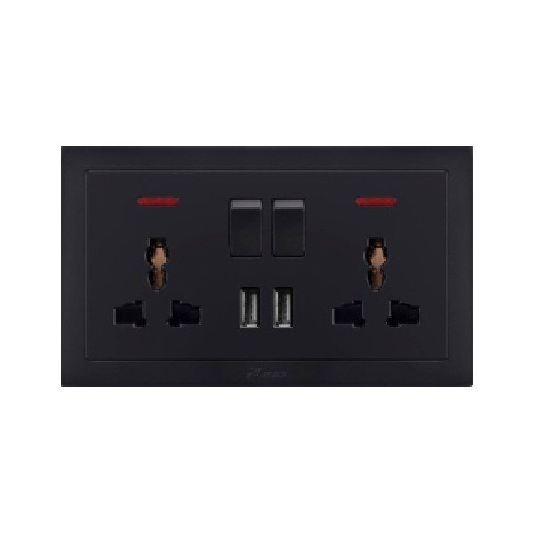 DOUBLE MF SWITCHED SOCKET WITH 2 USB-BLACK SERIES